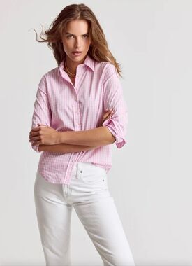 The Shirt Rochelle Behrens Icon Pink Gingham Check Button Down Blouse XL